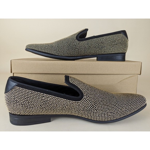 Steve Madden Other - Steve Madden Mezmoryz Loafers Mens 9 Black Gold Studded Slip On Shoes NWB